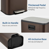 Takywep Bathroom Trash Can with Lid, 12L / 3.2 Gallon Stainless Steel Garbage Can with Foot Pedal & Removable Inner Bucket, Rectangular Small Step Waste Bin for Kitchen Living Room, Brown