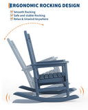 GarveeLife Poly Lumber Rocking Chair Outdoor Set of 4 with 2 Side Table - HDPE High Back Porch Rocker Chairs for Adults - All Weather Resistant Furniture for Patio - Navy Blue