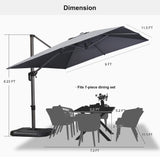 PURPLE LEAF Patio Umbrella 9' x 11.5' Rectangle 360° Rotation Light Grey