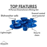 4-Person Enamelware Dining Set for Camping and Backpacking - Camping Gear Essentials for Camping and Backpacking by Caddis Sports