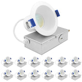 LUXRITE 3 Inch LED Recessed Ceiling Light with J-Box, CRI90, 8W, 5CCT Selectable 2700K - 5000K, 840 Lumens, Dimmable Canless Downlight, Wet Rated, IC Rated, ETL Listed (12 Pack)