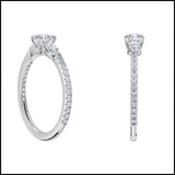 ALLORYA Three Stone Studded Shank Engagement Ring for Her with 0.53 ct Lab Grown White Diamond (Center Round 1/4 ct. & Pear 0.09 ct) in 925 Sterling Silver Size 5.5