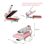 16x24 Semi‑Automatic Heat Press Machine w/Cross Infrared Positioning Pink
