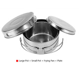 Camping Cooking Set, Backpacking Camping Cookware Mess Kit, 4Pcs Portable Stainless Steel Camping Picnic Outdoor Pan Pot Plate Tableware