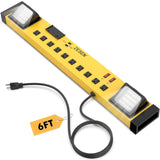 Heavy Duty Metal 10 Outlets 6FT Long Power Strip with LED Worklight, Yellow