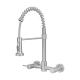 AIMADI Wall Mount Kitchen Faucets, 8-Inch Center Wall Mount Kitchen Sink Faucet with Pull-Down Sprayer,Modern Stainless Steel Design Double Lever Control