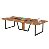 LITTLE TREE 8FT Conference Table for 10 People, Large Meeting Table, Modern Conference Room Table with Cable Management, Training Table with Strong Metal Legs for Office, Brown LITTLE TREE