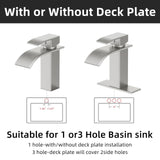 Ryuwanku Bathroom Faucet Brushed Nickel Modern Waterfall Bathroom Sink Faucet with Single Handle Suitable for 1 or 3 Holes,Supply Deck Plate and Hose