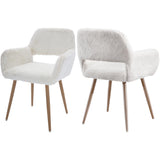 Furry Desk Chair, Comfy Armchair with Faux Fur for Teen Girls, White, 2PCS