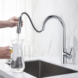 KIBI Circular Kitchen Faucet with Pull Down Sprayer | Single Handle High Arc Solid Brass Spout | Easy-to-Use Kitchen Sink Faucet with Dual Function | Chrome Finish, KKF2013