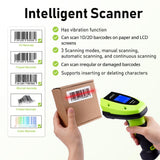 JRHC Barcode Scanner Wireless, 1D 2D Automatic Bar Code Scanner with 1.8 Inch Display Screen, Rechargeable Handhold Barcode Reader with 2.4G Wireless Dongle Built in Stand Plug and Play