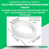 Essential Medical Supply Standard Bowl Round Toilet Seat Riser with 3.5" Rise - 17.5" x 13.5" x 3.5", Elevating and Raising Toilet Seat for Seniors, Adults and The Elderly with 300lb Weight Capacity
