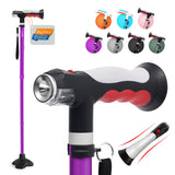 BigAlex Folding Walking Cane with Two Led Lights for Elderly Solid Base Adjustable Walking Stick with Carrying Bag for Men Women