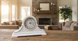 vmarketingsite Mantel Clocks, Battery Operated, Silent Wood Table Clock with Westminster Chimes On The Hour, Solid Wooden Shelf Chiming Mantle Clock, 9" x 16" x 3" (White - Roman Numerals)