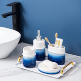 RZCNC Navy Blue Bathroom Accessories Set, 4-Piece Blue Ceramic Bathroom Decorations Accessories Set,Contain Toothbrush Cup,Soap Dispenser,Soap Dish,Tumbler