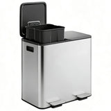 2 x 8 gal Stainless Steel Double Trash Can with Lid for Kitchen, Large Dual Trash and Recycle Bin Combo
