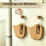 Cat Whisker Holder Fridge Magnet, Clear Glass vases with Wooden Base, Fridge Magnets Perfect, Anti-Scratch cat Whisker jar, Tiny Keepsake for Pet Memorial, Home Desktop Decor Gift for Pet Lovers.