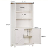 Joaxswe 5 Tier Bookshelf 70in Tall Bookcase with Barn Doors and Storage Cabinet