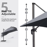 PURPLE LEAF Patio Cantilever Umbrella 10' x 13' Large Space for Pool Grey