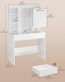 VASAGLE Kailyn Collection - Vanity Desk with Power Outlets, Makeup Vanity with Mirror and Lights, LED Lights, 6 Compartments, 2 Drawers, for Bedroom, Cloud White URDT031WB02S
