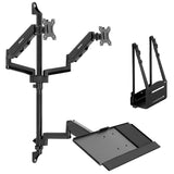 Mount-It! Dual Monitor Arm Wall Mount Workstation with Keyboard Tray & CPU Holder, Height Adjustable Gas Spring Full Motion Computer Station, Fits 17–32” VESA 75x75 100x100, Black