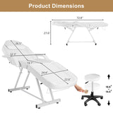 OmySalon Massage Salon Tattoo Chair Esthetician Bed with Hydraulic Stool,Multi-Purpose 3-Section Facial Bed Table, Adjustable Beauty Barber Spa Beauty Equipment, White