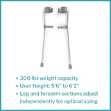 McKesson Forearm Crutches, Arm Crutch, Adjustable, Steel Frame, 28 in x 37 in, 2 Box