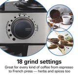 Hamilton Beach Electric Burr Coffee Grinder with Large 16oz Hopper & 18 Settings For 2-14 Cups, Stainless Steel (80385)