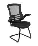Flash Furniture Kelista Black Mesh Sled Base Side Reception Chair with Flip-Up Arms Flash Furniture