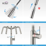 KIBI Macon Single Handle Pull Down Faucet for Kitchen Sink | Solid Brass High Arc Faucet Spout | 360 Degree Swivel Kitchen Faucet with Pull Down Sprayer | Brushed Nickel (KKF2007)