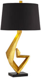 Possini Euro Design Zeus 28 1/2" Tall Modern Glam End Table Lamps Set of 2 Sculptural Gold Leaf Living Room Bedroom Bedside Nightstand House Office Home Reading Kitchen Entryway Console Black Shade