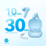 Wireless Earbuds, 10mm Drivers with Big Bass, Bluetooth 5.3, 30H Long Playtime, Water-Resistant, 2 Mics (Light Blue) Soundcore