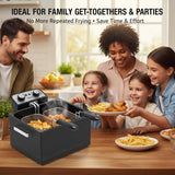 4.9 Liters/20 Cups 1800W Large Electric Deep Fryer with 3 Frying Baskets, Adjustable Temperature,View Window Lid,Countertop Stainless Steel Body Deep Fryer Pot, Fry Fish for Home Use