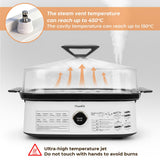 Hxankit 450C/842F Electric Food Steamer,Superheated Steam Cooker, 40% Less Fat, Premium Borosilicate Glass Lid, 10 One-Touch Presets, No Descaling 2+ Years, Real-Time Temp Display, 8 Qt 1800W White