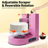 HZOPUTLH Cake Decorating Machine, Cream Spreading Machine with LCD Display, Adjustable Rotation Direction Cake Icing Machine Frost Form Cake Kit for 4-12in Cakes Dessert Shops, Households (Pink)