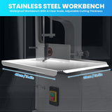 2500W Commercial Electric Meat Bandsaw, Stainless Steel Countertop Bone Sawing Machine with 8 Blades, 19.6" x 15.3" Workbeach, 0-7.9 Inch Cutting Thickness, Bone Saw for Butchering Frozen Rib Beef