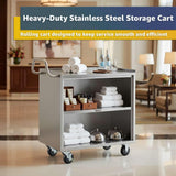 18" x 30" Stainless Steel Utility Cart with Enclosed Base and Open Front - 3 Shelf Heavy-Duty Commercial Service Cart - NSF Rolling Cart for Kitchen, Catering, Restaurant Storage