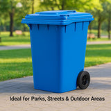 Getzi Blue 95-Gallon Wheeled Rectangular Trash Can with Hinged Lid