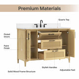 DELUXE LIVING 48 Inch Bathroom Vanity with Sink, Quartz Top, Light Oak