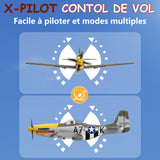 HAWK'S WORK RC Plane P-51D Mustang 500mm, 4 Channel Remote Control Warbird RTF, Brushless Motor 6-axis Gyro 3 Flight Modes, Easy to Fly for Beginners Boys & Adults