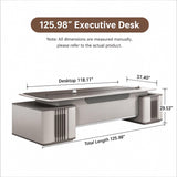 HHEvergreenEnsemble Executive Desk with Double-Layer Tabletop (125.98IN)