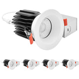 LUXRITE 3 Inch LED Regressed Canless Spotlight + Round White Interchangeable Trim, 5CCT 2700K-5000K, Twist N' Lock, Recessed Lighting, 15W, 1250LM, CRI90, Dimmable, 38° Beam, IC & Wet Rated (4 Pack)