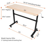 55 Inch Standing Desk with Detachable Wheels | Crank Height Adjustable Sit to Stand  (Maple) Stand Steady
