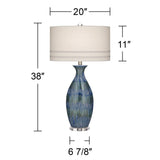 Possini Euro Design Annette 38" Tall Large Modern Coastal End Table Lamps Set of 2 Blue Drip Finish Ceramic Off-White Shade Living Room Bedroom Bedside Nightstand House Office Home (Colors May Vary)