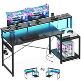 AODK Computer Desk, 56 Inch Gaming Desk with Led Lights & Power Outlet, Office Desk