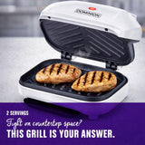 Dominion 2-Serving Classic Plate Electric Indoor Grill and Panini Press, Easy Storage & Clean, Perfect for Breakfast Grilled Cheese Egg & Steak, White