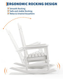 GarveeLife Poly Lumber Rocking Chair Outdoor Set of 4 with 2 Side Table - HDPE High Back Porch Rocker Chairs for Adults - All Weather Resistant Furniture for Patio - White