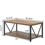 EXCEFUR Modern Coffee Table, Industrial Metal and Wood Living Room Table with Storage Shelf, Rustic Brown