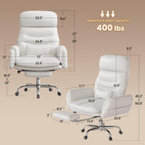 SEDETA Cross Legged Office Chair with Flip Armrests, 4 Headrest Angles, Big and Tall Criss Cross Chair with 30'' High Back, 155° Reclining, Foot Rest, Waist Pillow, Wide Seat, White PU Leather