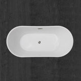 WOODBRIDGE 59" Acrylic Freestanding Bathtub Contemporary Soaking White Tub with Chrome Overflow and Drain